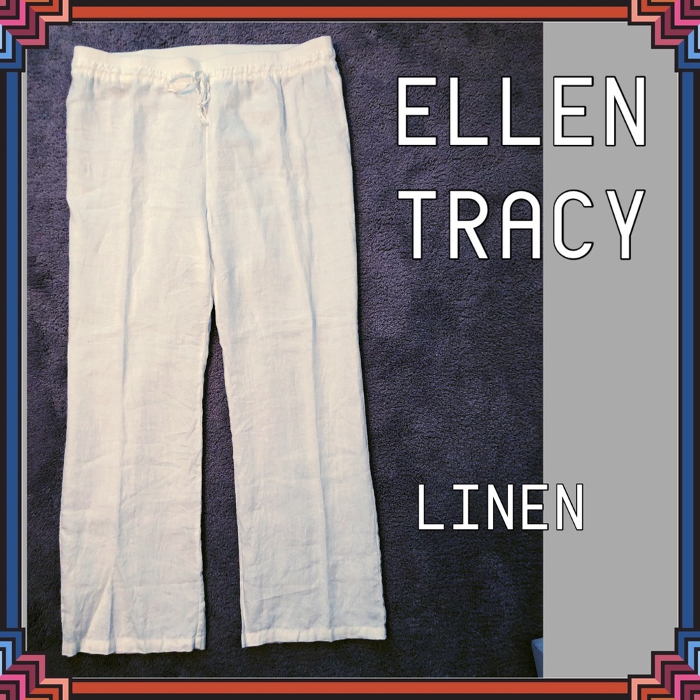 EUC Ellen Tracy WHITE Linen pants XL